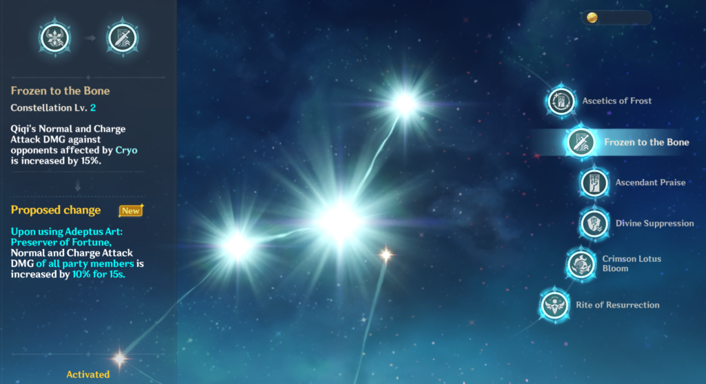QiQi's constellation table - buy Genshin Impact accounts