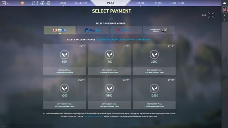 Acquiring VP in Valorant